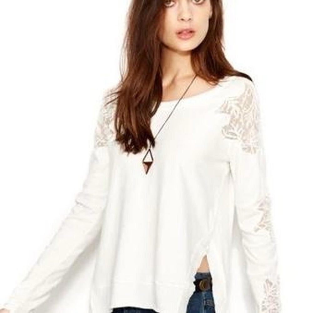 Free People White Lace Detail Blouse